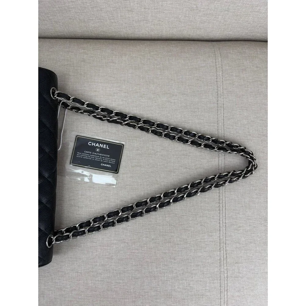 CHANEL Black Caviar Classic Double Flap Jumbo SHW